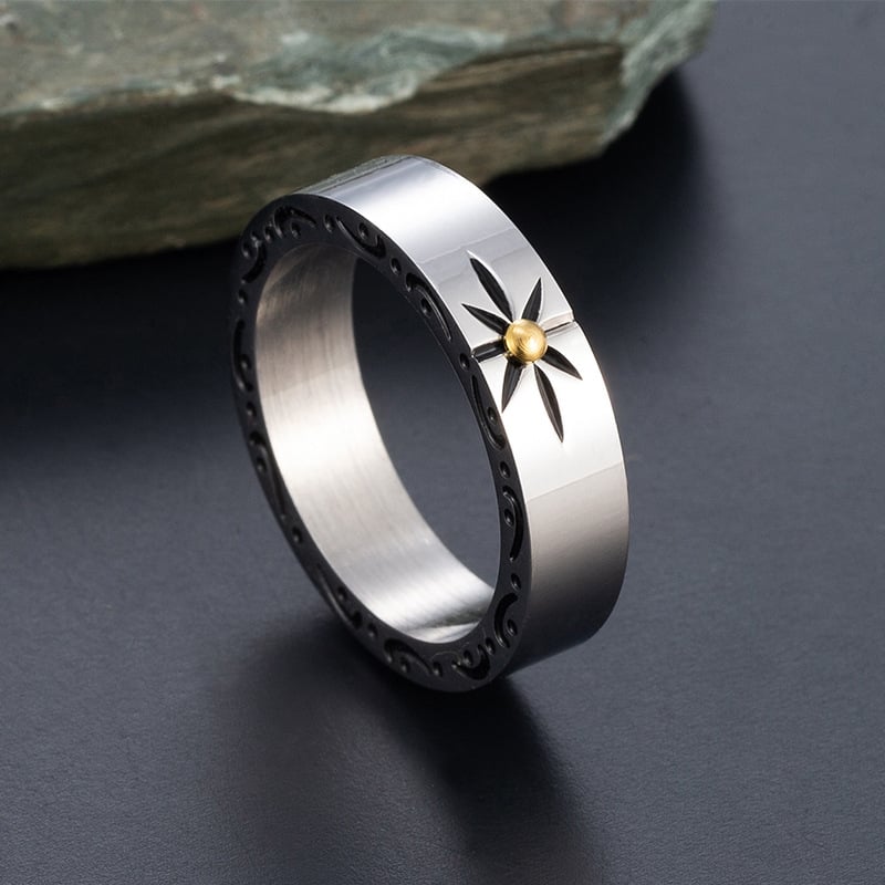 Titan čelični prsten, Polaris motiv, zvjezdani stil, unisex, elektropliranje