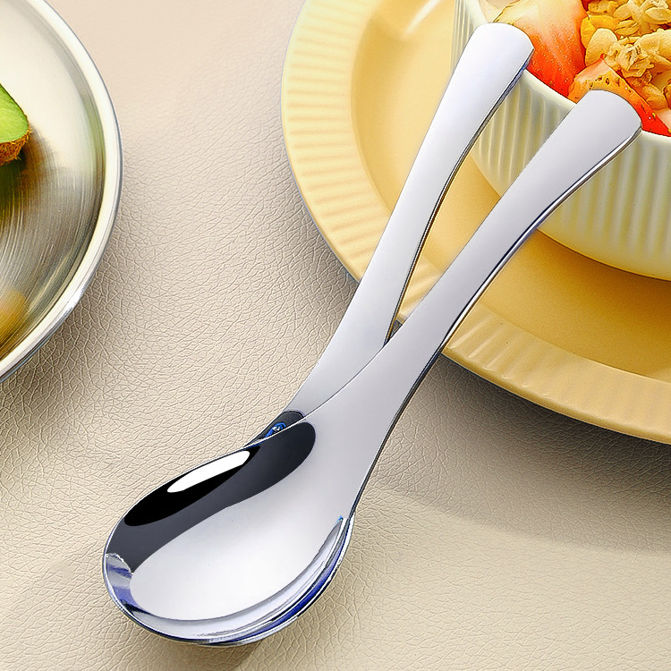 2 броя лъжици за деца, 304 неръждаема стомана, дълга дръжка, прост стил, полирани с Hemp Wheel