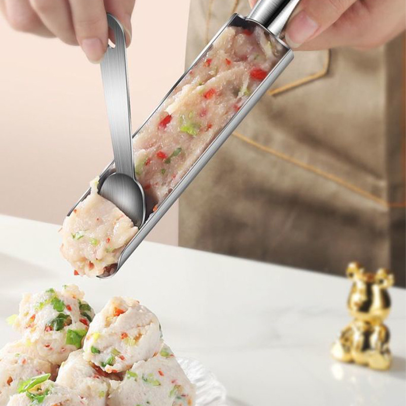 Nehrđajući čelični alat za mesne okruglice s kalupima za riblje okruglice i škampi te žlica za vađenje mesa