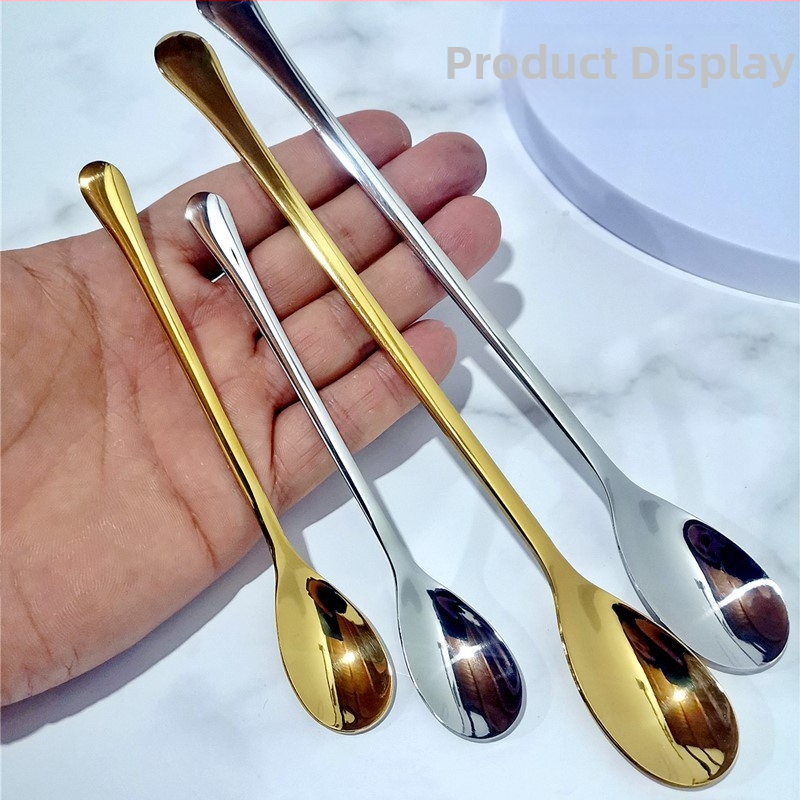 Šaukštas su ilgu koteliu, 304 nerūdijantis plienas, veidrodinis poliravimas, kūrybinio nuotaikos stilius, komerciniam naudojimui