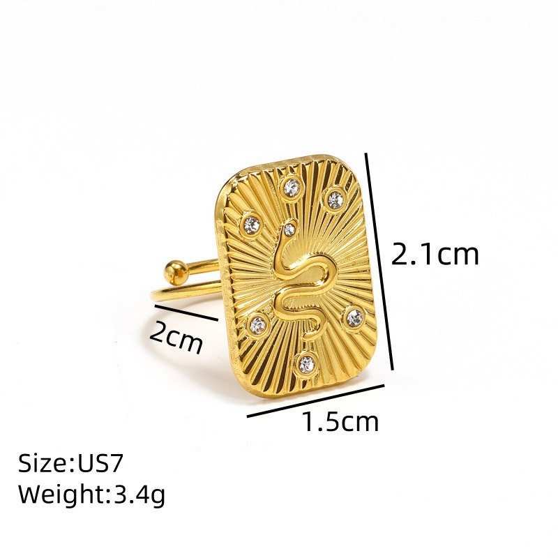 Nerezový prsteň so zirkónovou vložkou, nastaviteľný otvorený prsteň, 18K povrchová úprava, geometrický a zvierací motív