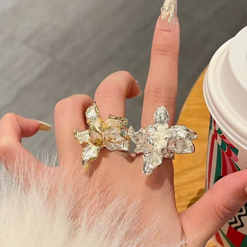 Prsteň Yiting - otvorený prsteň s irisovým kvetom, geometrický dizajn, zliatina, elektroplating, pre ženy