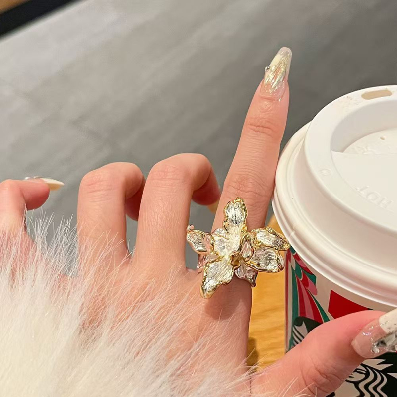 Prsteň Yiting - otvorený prsteň s irisovým kvetom, geometrický dizajn, zliatina, elektroplating, pre ženy