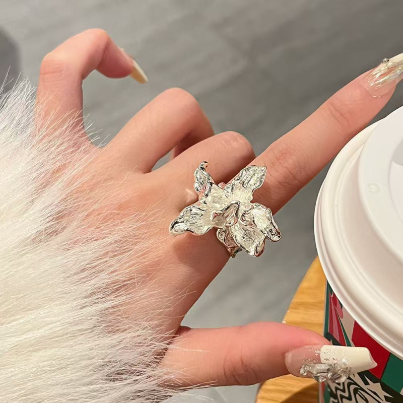 Prsteň Yiting - otvorený prsteň s irisovým kvetom, geometrický dizajn, zliatina, elektroplating, pre ženy