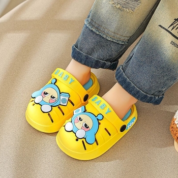 Детски вътрешни пантофи — Карикатурен принт, антихлъзгаща подметка, дишащи, мека PVC подметка