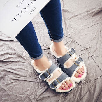 Papuci de Cork pentru femei, căptușiți cu lână artificială, talpă EVA, partea superioară Ox Velvet, ușoare, antiderapante