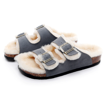 Papuci de Cork pentru femei, căptușiți cu lână artificială, talpă EVA, partea superioară Ox Velvet, ușoare, antiderapante