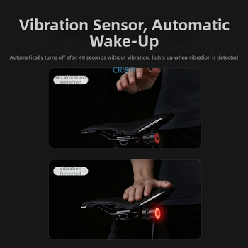 Stražnja svjetiljka za bicikl s inteligentnom vibracijskom indukcijom kočenja, LED osvjetljenje, ABS materijal, punjiva, ručna generacija energije