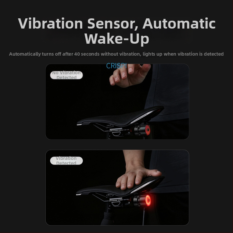 Stražnja svjetiljka za bicikl s inteligentnom vibracijskom indukcijom kočenja, LED osvjetljenje, ABS materijal, punjiva, ručna generacija energije