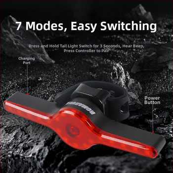 ROMARVEL velosipēda aizmugures gaisma ar attālināto vadību, LED bremžu sensoru un brīdinājuma gaismu kalnu un pilsētas velosipēdiem