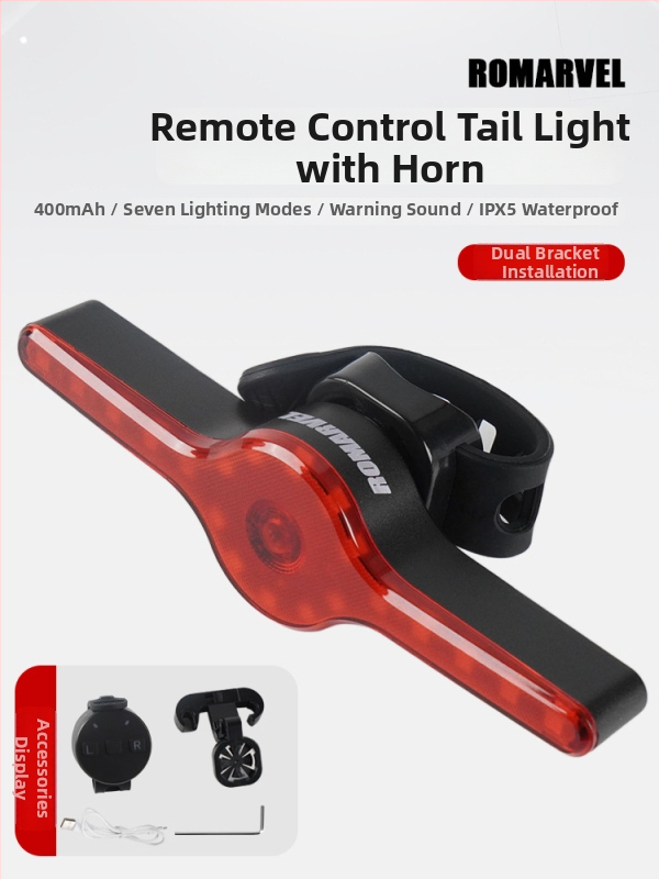 ROMARVEL velosipēda aizmugures gaisma ar attālināto vadību, LED bremžu sensoru un brīdinājuma gaismu kalnu un pilsētas velosipēdiem