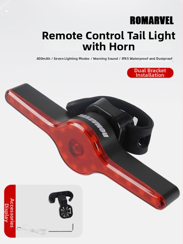 ROMARVEL velosipēda aizmugures gaisma ar attālināto vadību, LED bremžu sensoru un brīdinājuma gaismu kalnu un pilsētas velosipēdiem