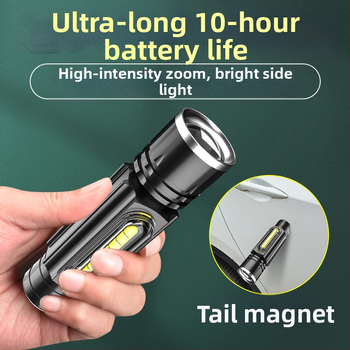 Φως εργασίας για εργαλειομηχανές με μαγνητική βάση - μίνι LED φακός, σώμα από κράμα αλουμινίου, μπαταρία 1200 mAh, χειροκίνητη φόρτιση, εμβέλεια 50–100 m