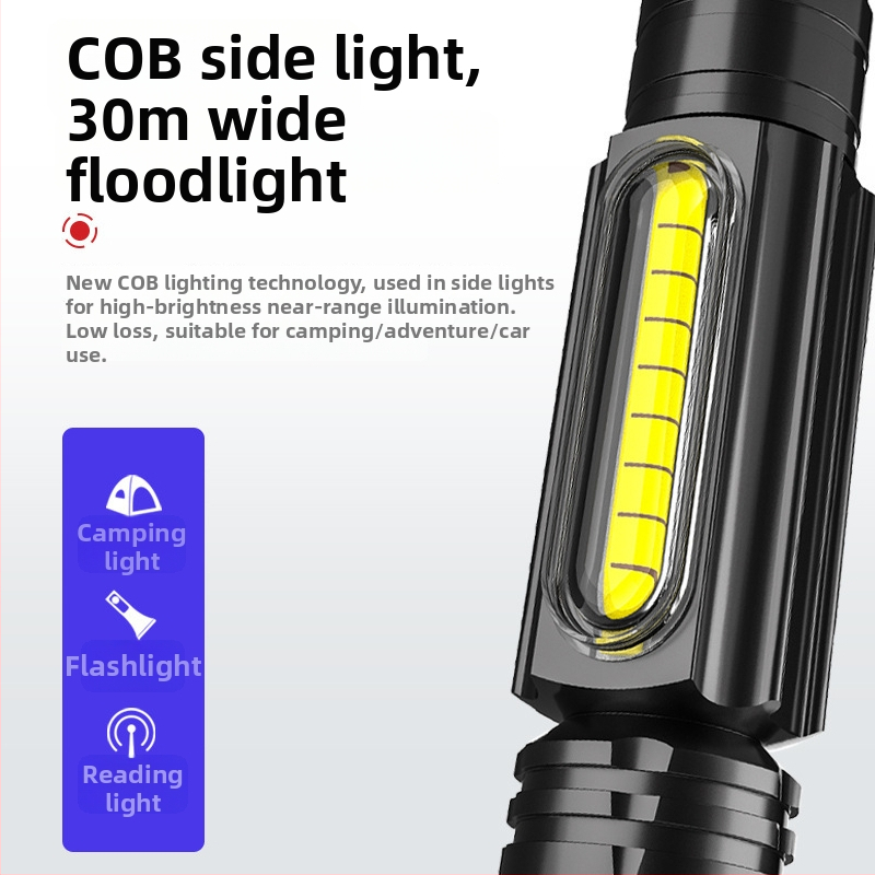 Φως εργασίας για εργαλειομηχανές με μαγνητική βάση - μίνι LED φακός, σώμα από κράμα αλουμινίου, μπαταρία 1200 mAh, χειροκίνητη φόρτιση, εμβέλεια 50–100 m