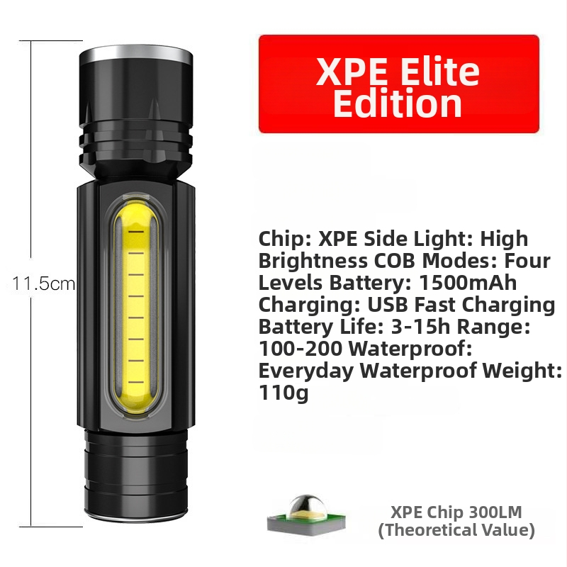 Φως εργασίας για εργαλειομηχανές με μαγνητική βάση - μίνι LED φακός, σώμα από κράμα αλουμινίου, μπαταρία 1200 mAh, χειροκίνητη φόρτιση, εμβέλεια 50–100 m