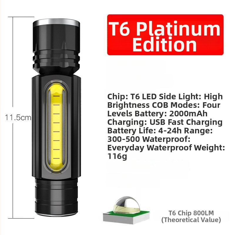 Φως εργασίας για εργαλειομηχανές με μαγνητική βάση - μίνι LED φακός, σώμα από κράμα αλουμινίου, μπαταρία 1200 mAh, χειροκίνητη φόρτιση, εμβέλεια 50–100 m