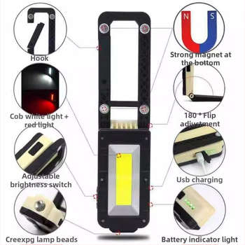 Lumină de camping cu LED COB, încărcare USB, lampă pliabilă cu unghi larg de citire, 5V 5W