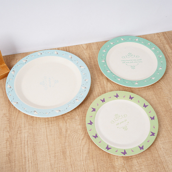 Okrugli tanjur od vlakana bambusa, japanskog stila posuđe, površina s decalom, prilagođeni logo