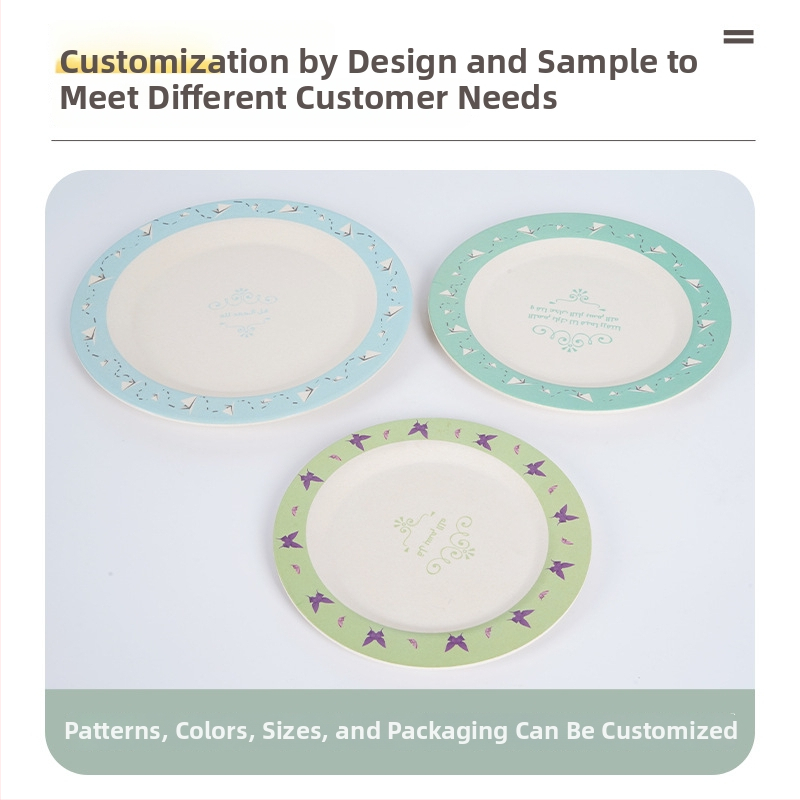 Okrugli tanjur od vlakana bambusa, japanskog stila posuđe, površina s decalom, prilagođeni logo