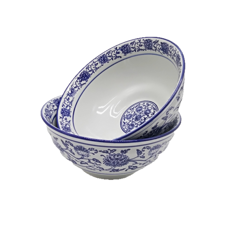 Porcelanska okrugla zdjela za rezance s cvjetnim uzorkom ispod glazure, mikrovalna kompatibilna