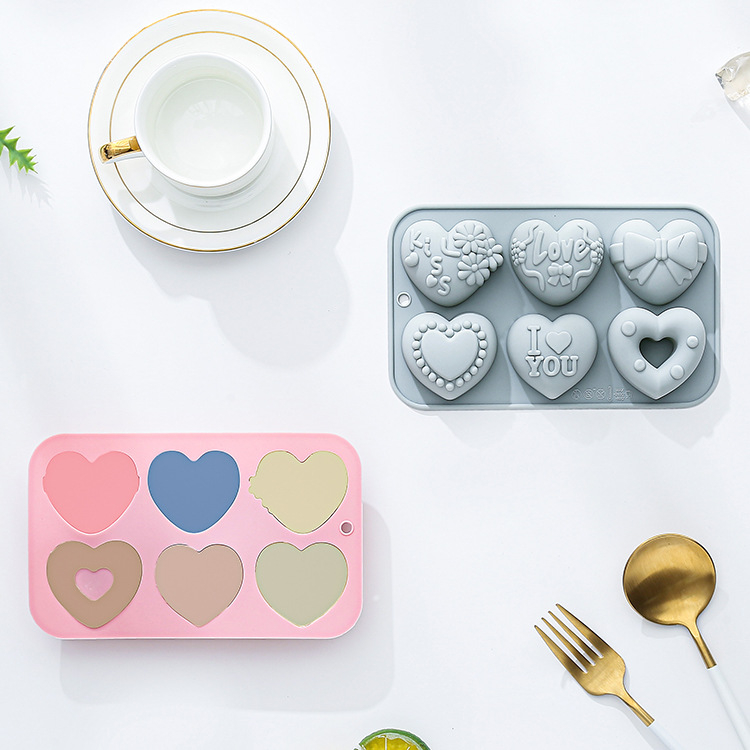 Set silikonskih kalupa srcolikih oblika za Valentinovo – 6 različitih dizajna za pečenje, slatkiše i čokoladu