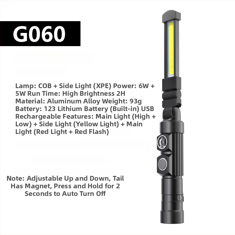Leopard višenamjenska, ponovno punjiva COB LED svjetiljka s magnetskom bazom — 6W, 2200mAh, 360° rotacija, uključen punjač