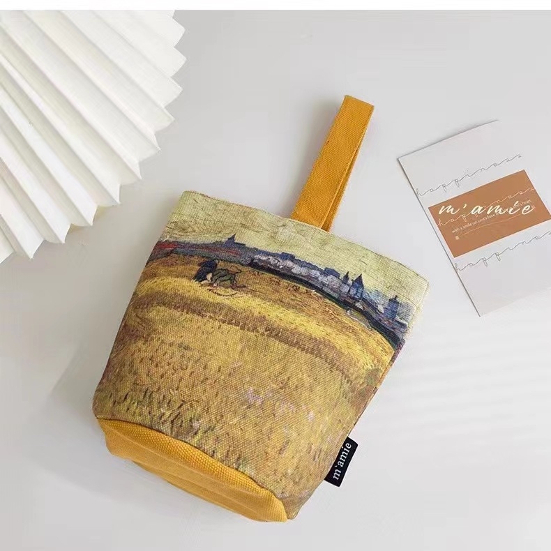 Torba tipa kofer inspirirana Van Goghom, književni stil, Oxford tkanina, cilindrični oblik, magnetska zatvarač, pamuk podstava, jedna naramenica