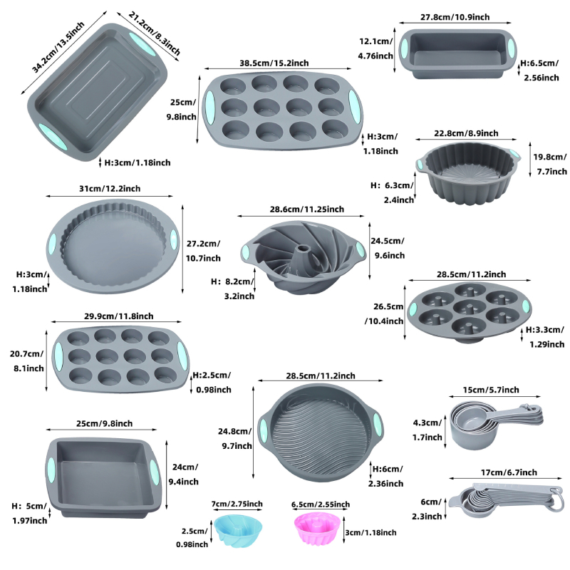 Szilikon 54 darabos tortaforma-készlet otthoni sütéshez – kerek formák