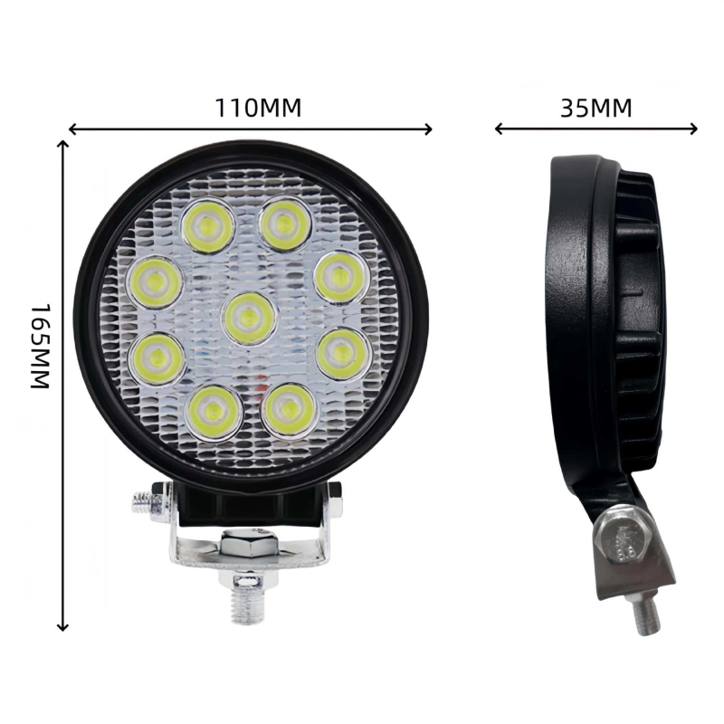 LED автомобилен прожектор, кръгъл, 9 LED, 27W, 12-80V, 6000K