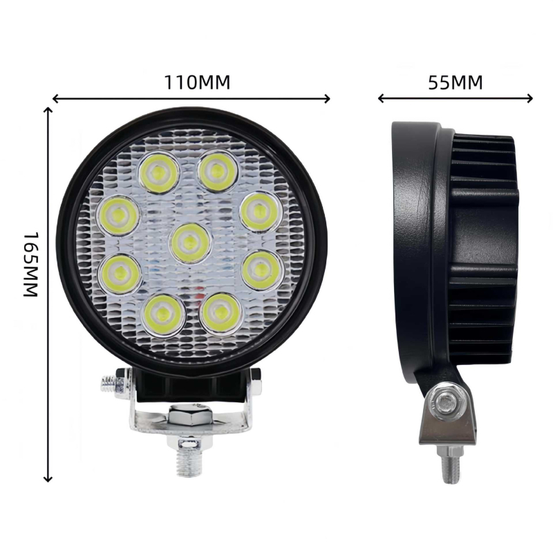 LED автомобилен прожектор, кръгъл, 9 LED, 27W, 12-80V, 6000K