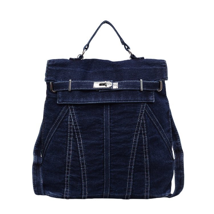 Denim ruksak s vintage izgledom, studentska putna torba, nosi se ručno ili crossbody (Materijal: Denim • Ljeto 2025 • Podstava: Poliester • Način otvaranja: Pokriveno • Otporan na habanje)