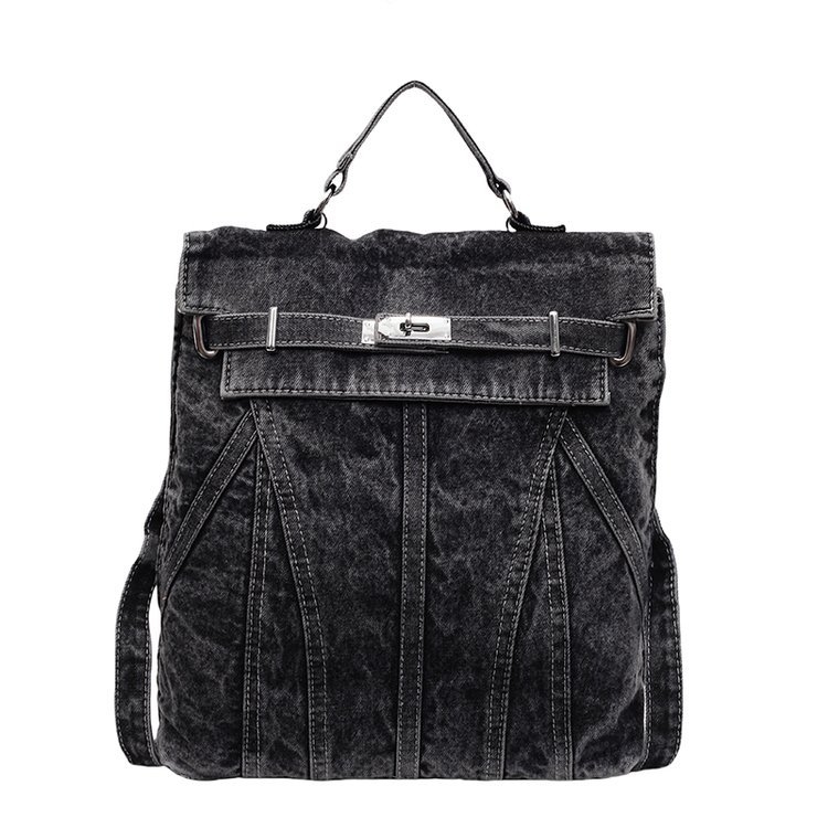 Denim ruksak s vintage izgledom, studentska putna torba, nosi se ručno ili crossbody (Materijal: Denim • Ljeto 2025 • Podstava: Poliester • Način otvaranja: Pokriveno • Otporan na habanje)