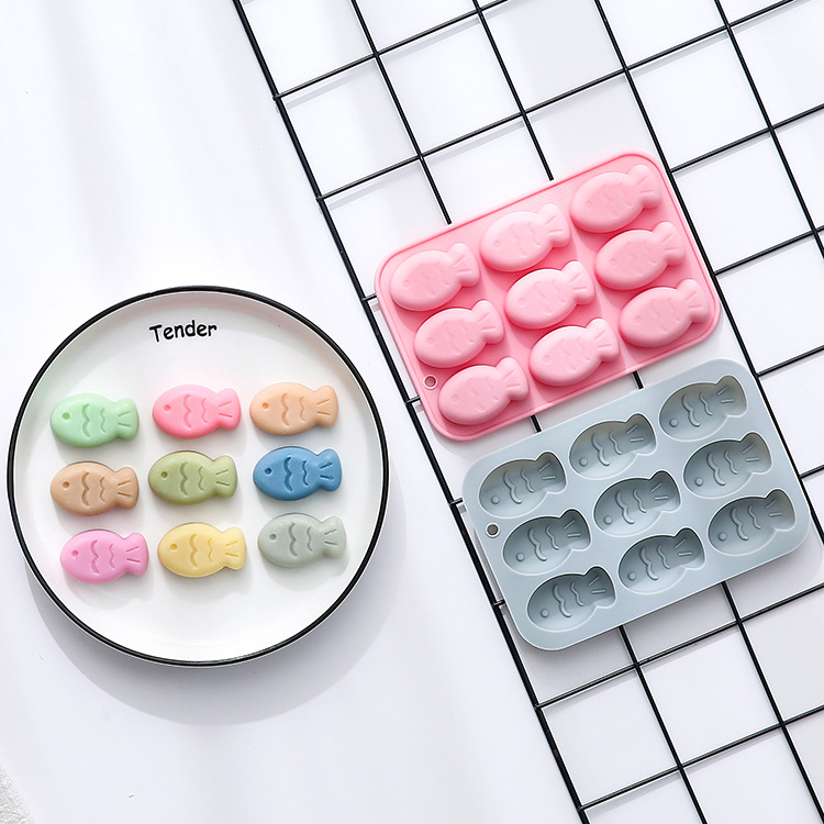 9 rekeszes hal alakú szilikon sütőforma, süteményekhez, zseléhez, pudinghoz és csokoládéhoz