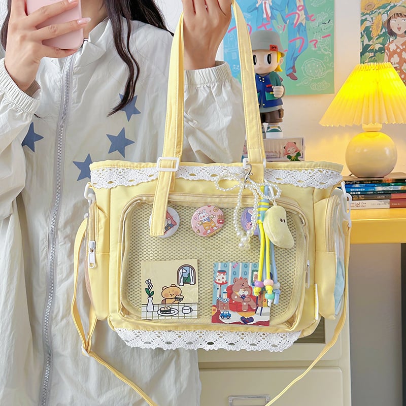 Japán stílusú átlátszó tote táska anime rendezvényekhez, aranyos baba alakú válltáska lány diáklányoknak, mindennapi crossbody