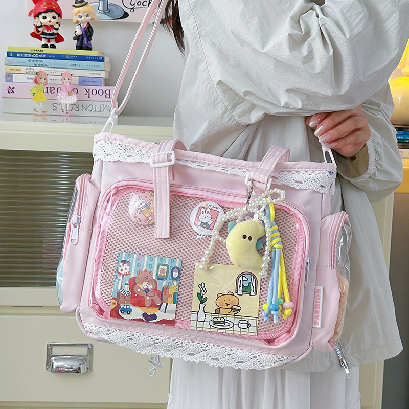 Japán stílusú átlátszó tote táska anime rendezvényekhez, aranyos baba alakú válltáska lány diáklányoknak, mindennapi crossbody