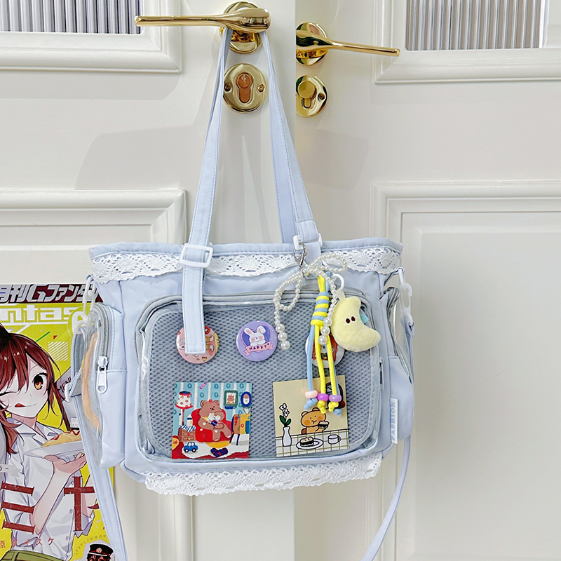Japán stílusú átlátszó tote táska anime rendezvényekhez, aranyos baba alakú válltáska lány diáklányoknak, mindennapi crossbody
