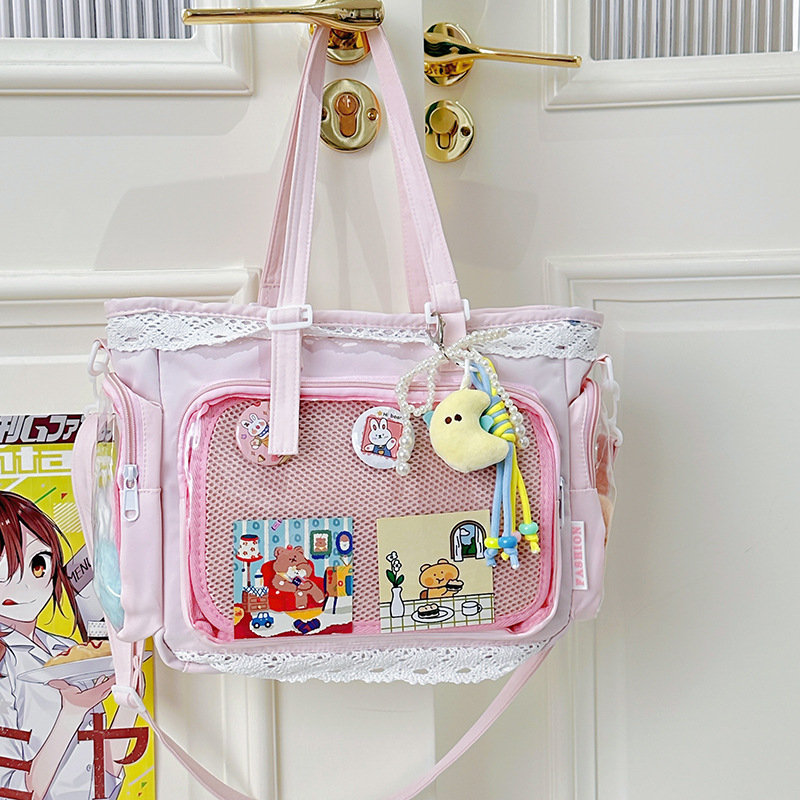 Japán stílusú átlátszó tote táska anime rendezvényekhez, aranyos baba alakú válltáska lány diáklányoknak, mindennapi crossbody
