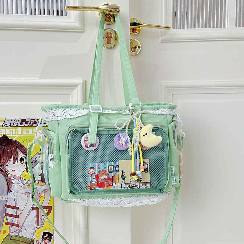 Japán stílusú átlátszó tote táska anime rendezvényekhez, aranyos baba alakú válltáska lány diáklányoknak, mindennapi crossbody