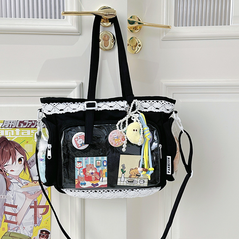Japán stílusú átlátszó tote táska anime rendezvényekhez, aranyos baba alakú válltáska lány diáklányoknak, mindennapi crossbody