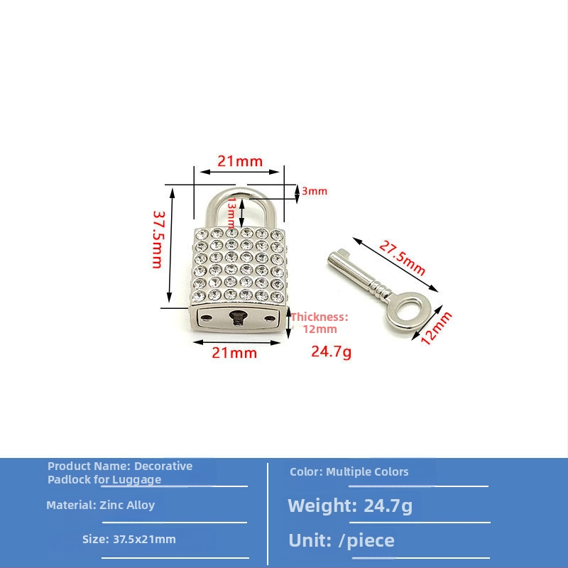 Käekoti lukk - tsinkide sulam, teemantidega kaunistatud, varguste vastu, pagasi lisavarustus tänavakujunduse stiilis
