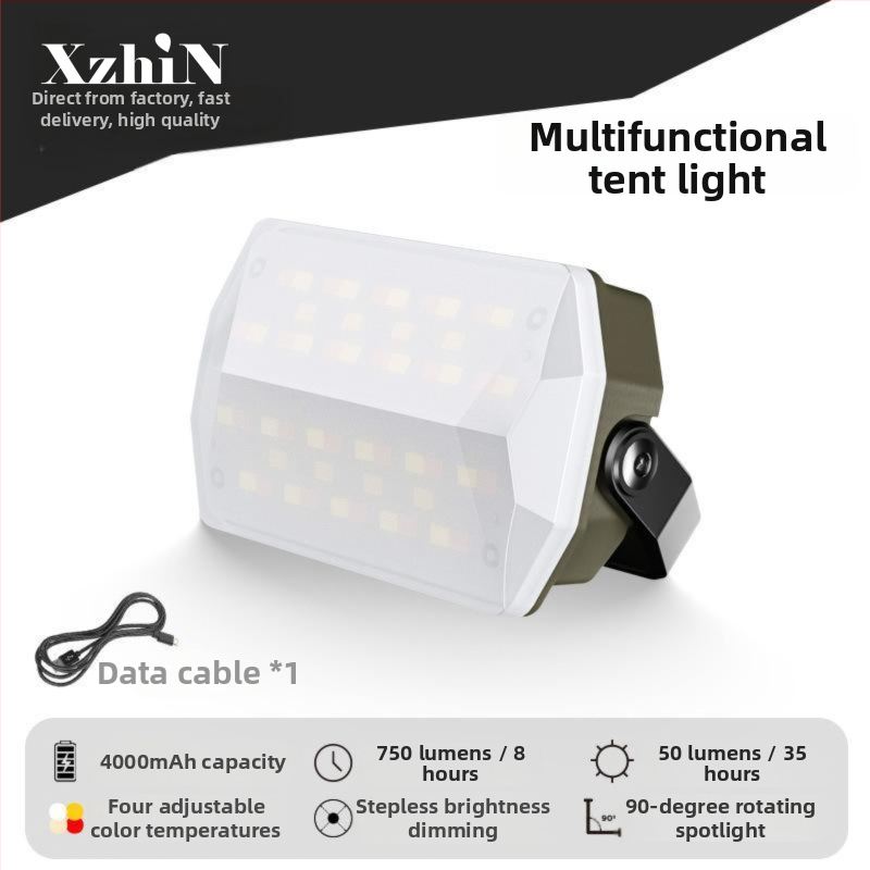 LED baterka pre kempovanie a opravy, magnetická pracovná lampa, model K3008, 750 lm, 3,7 V, 4000–10000 mAh