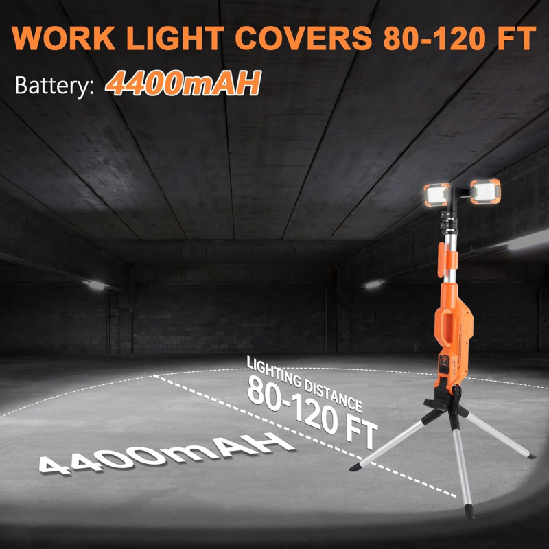 Преносима работна лампа на трипод, вертикална, SMD LED източник, 8000 lm, 20W, 5V, PA66+алуминиев корпус