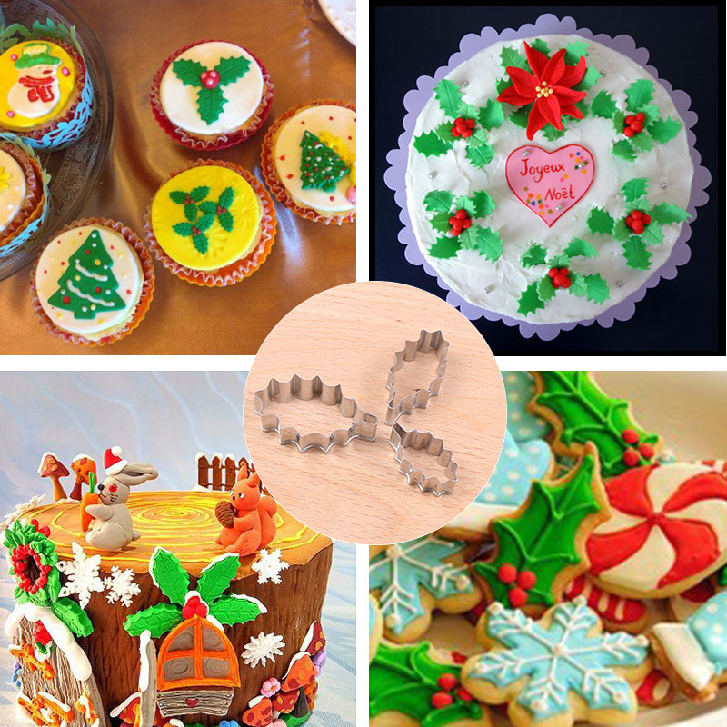 Nehrđajući čelik kalup za fondant tortu s dizajnom holly leaf i božićnim motívom, nepravilan oblik, kuhinjski alat