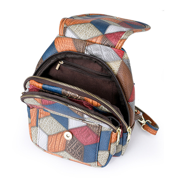 Rucsac de damă din PU, stil etnic, multifuncțional, închidere cu fermoar, exterior tridimensional, buzunare interioare: buzunar cu fermoar, buzunar pentru telefon, buzunar ID, rezistent la apă, antifurt, capacitate mare pentru utilizare zilnică și călători