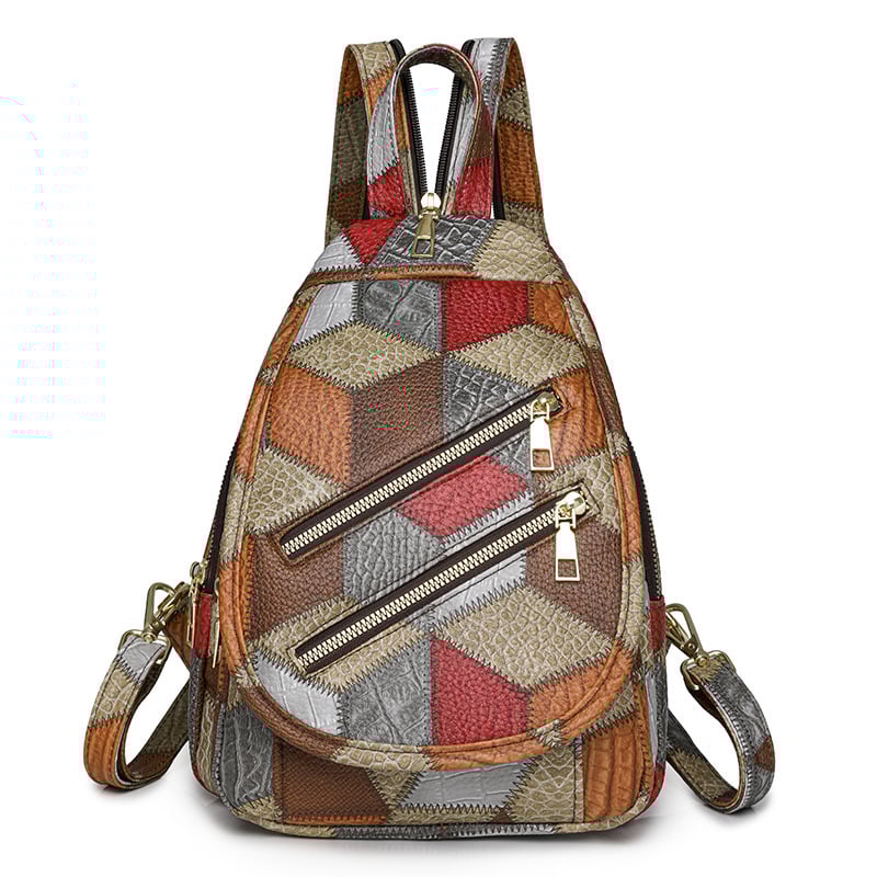 Rucsac de damă din PU, stil etnic, multifuncțional, închidere cu fermoar, exterior tridimensional, buzunare interioare: buzunar cu fermoar, buzunar pentru telefon, buzunar ID, rezistent la apă, antifurt, capacitate mare pentru utilizare zilnică și călători