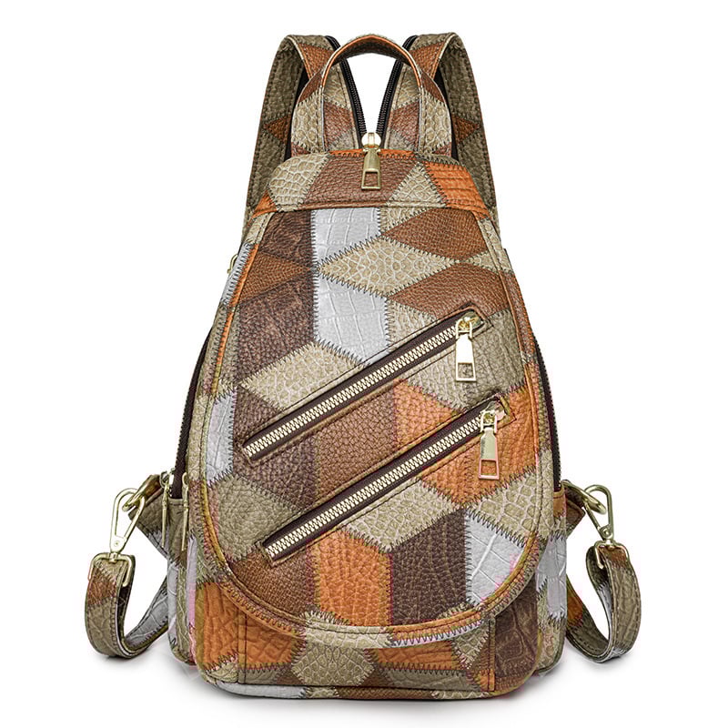 Rucsac de damă din PU, stil etnic, multifuncțional, închidere cu fermoar, exterior tridimensional, buzunare interioare: buzunar cu fermoar, buzunar pentru telefon, buzunar ID, rezistent la apă, antifurt, capacitate mare pentru utilizare zilnică și călători