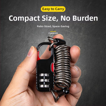 Zámok proti krádeži na batožinu so vysúvateľným oceľovým káblom a zámkom s heslom, model 510s, materiál zinková zliatina, hrúbka zámky 2,5 mm, vhodný pre batožinu, batoh, bicykel a prilbu