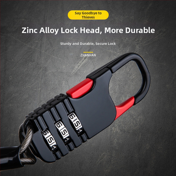 Zámok proti krádeži na batožinu so vysúvateľným oceľovým káblom a zámkom s heslom, model 510s, materiál zinková zliatina, hrúbka zámky 2,5 mm, vhodný pre batožinu, batoh, bicykel a prilbu