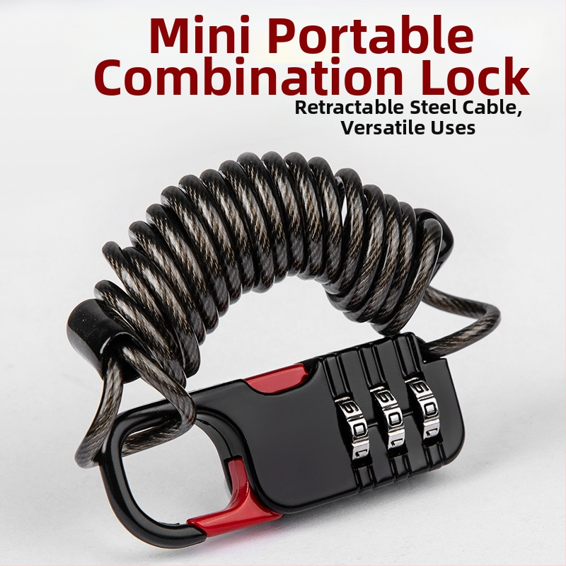 Zámok proti krádeži na batožinu so vysúvateľným oceľovým káblom a zámkom s heslom, model 510s, materiál zinková zliatina, hrúbka zámky 2,5 mm, vhodný pre batožinu, batoh, bicykel a prilbu