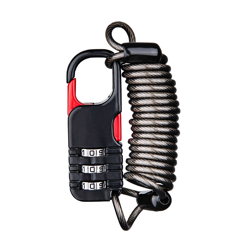 Zámok proti krádeži na batožinu so vysúvateľným oceľovým káblom a zámkom s heslom, model 510s, materiál zinková zliatina, hrúbka zámky 2,5 mm, vhodný pre batožinu, batoh, bicykel a prilbu